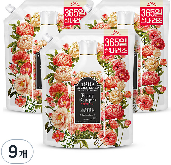 르샤트라1802 인퓨전 초고농축 섬유유연제 피오니부케향 리필, 2L, 9개