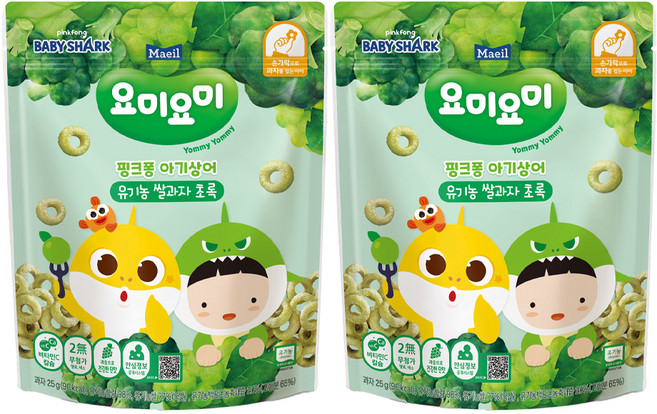 요미요미 유기농 쌀과자, 초록, 25g, 2개