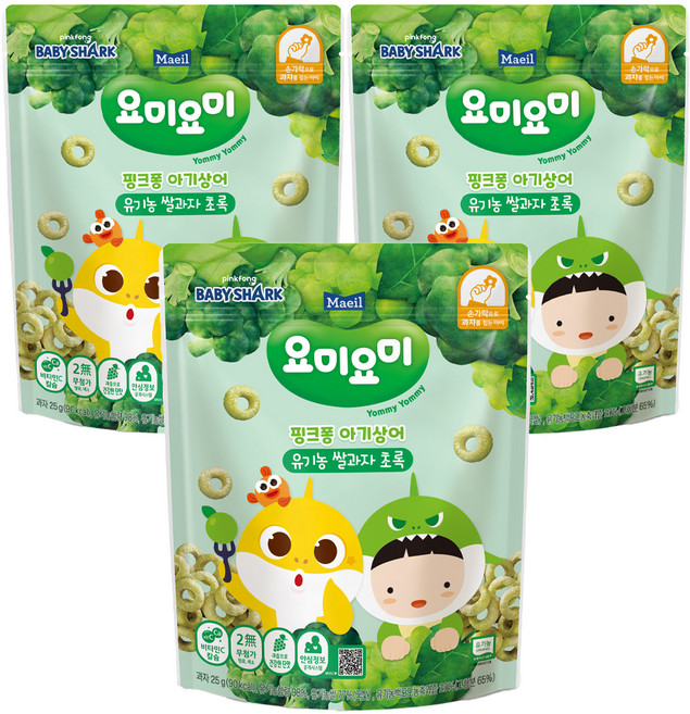 요미요미 유기농 쌀과자, 유기농쌀과자초록, 25g, 3개