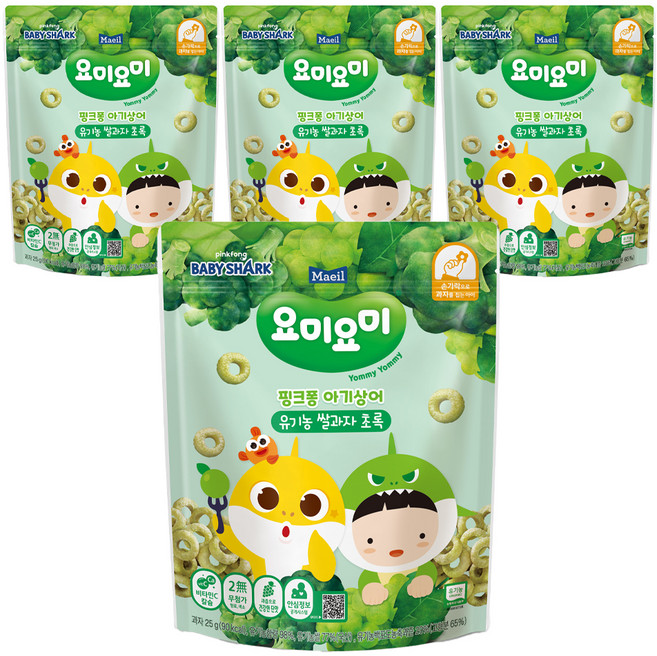 요미요미 유기농 쌀과자, 초록, 25g, 4개