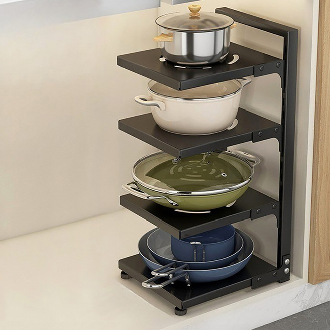 셀리빙 높이조절 후라이팬 정리대, 4단, 블랙, 1개