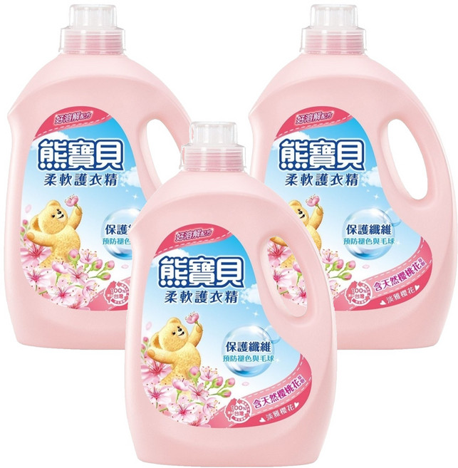 Snuggle 熊寶貝 香氛柔軟護衣精 72小時持久香 淡雅櫻花香, 3L, 3桶