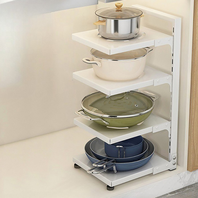 셀리빙 높이조절 후라이팬 정리대, 4단, 화이트, 1개