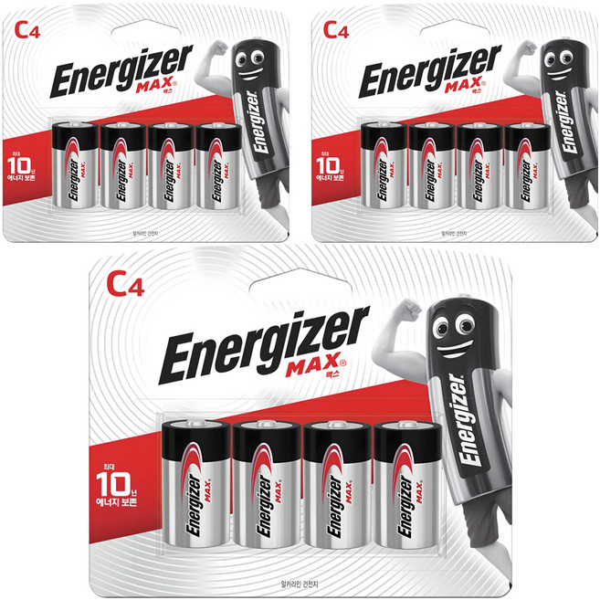 에너자이저 맥스 알카라인 C형 건전지, 4개입, 3개