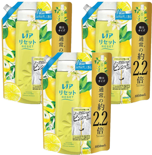 Lenor 蘭諾 日本原裝進口 衣物柔軟劑特大補充包 橙橘 + 馬鞭草, 1050ml, 3袋