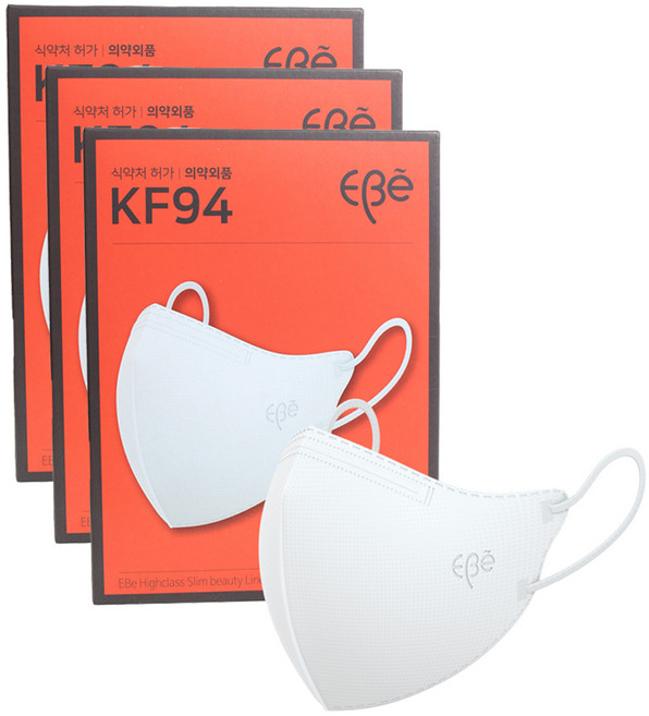 이비에 4중필터 새부리형 컬러 패션 마스크 중형 KF94, 10개입, 3개, 화이트