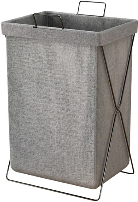 小麥購物 摺疊洗衣籃 附金屬架, 質感灰