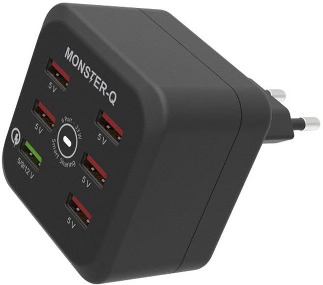 Fundian MonsterQ 高通快充 6埠高速有線多功能充電器, 黑色, 1個