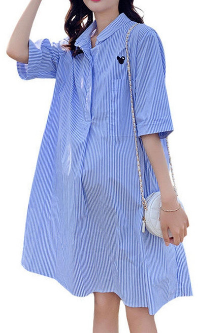 口袋襯衫5分袖孕婦連身裙