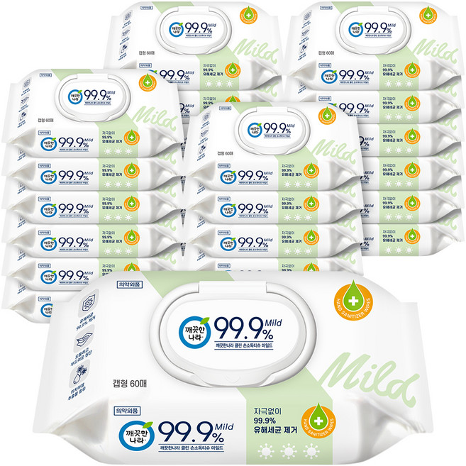 깨끗한나라 클린 손소독티슈 마일드 캡형, 24개, 60매