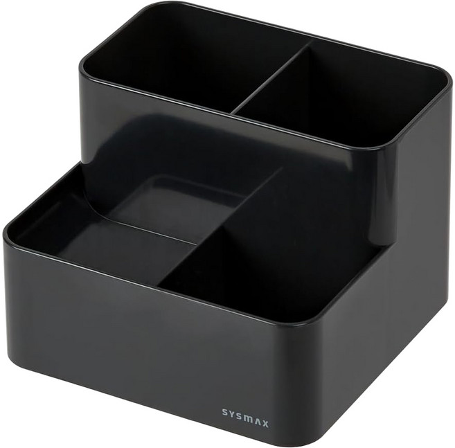 SYSmAX希思美 奢華質感四格收納筆筒, 黑灰色, 1個