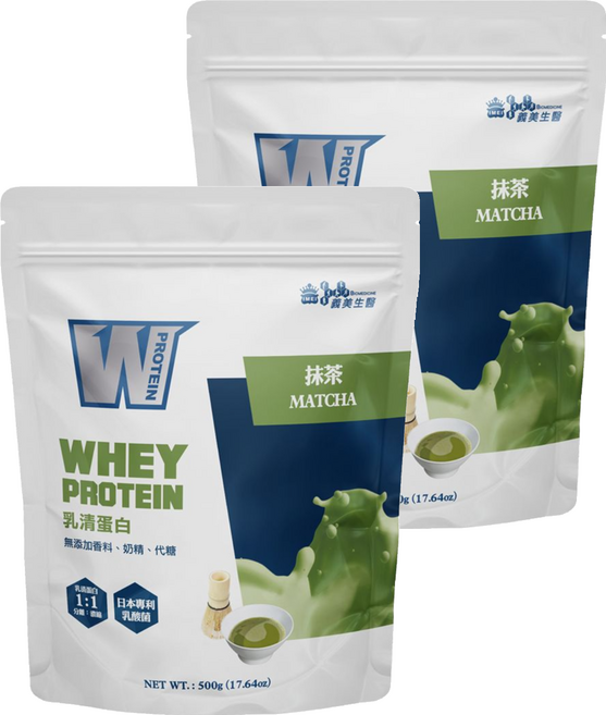 義美生醫 W PROTEIN乳清蛋白飲 抹茶, 500g, 2包