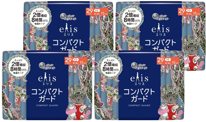 elleair 艾黎艾爾 elis 愛麗思 極致薄衛生棉 護翼型, 夜用量多型(29cm), 15片, 4包
