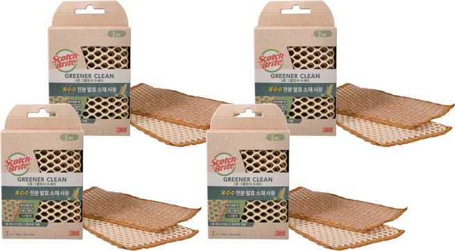 스카치브라이트 그리너클린 옥수수발효 3중 그물망사 수세미, 2개입, 4개