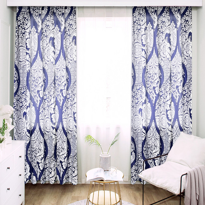 小銅板 半透光窗簾 2片, 青花瓷