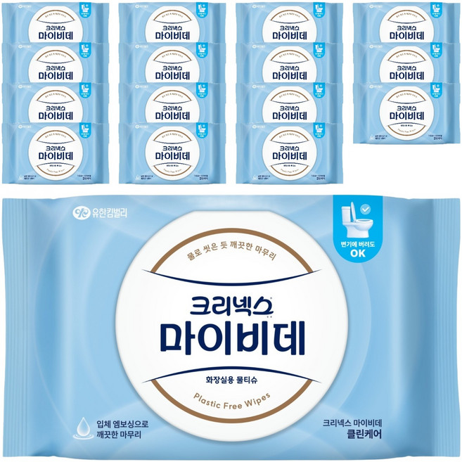 마이비데 클린케어 화장실용 물티슈 캡형, 80매, 16개