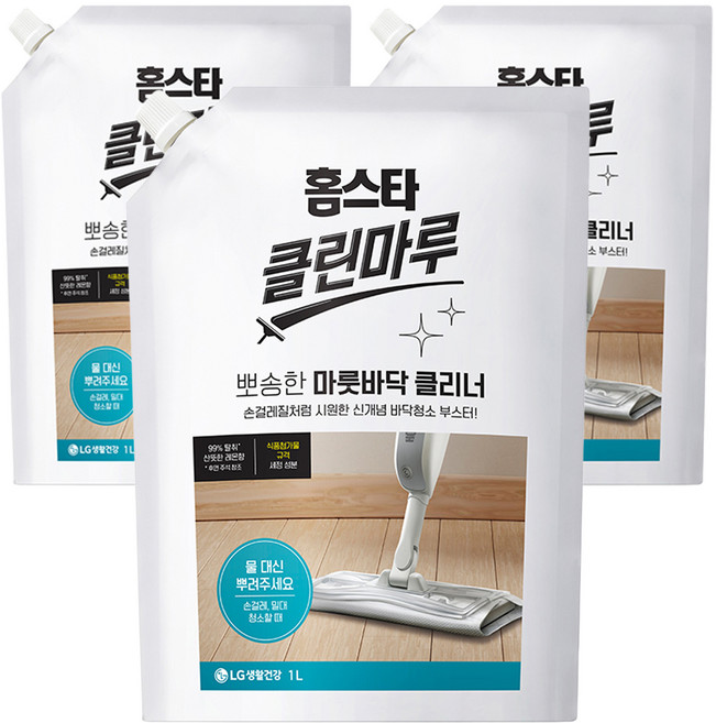 홈스타 클린마루 마룻바닥 클리너 화이트 레몬향 리필, 3개, 1L