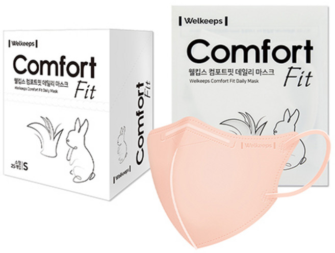 웰킵스 컴포트핏 데일리 새부리형 마스크 소형, 25개입, 1개, 코랄오렌지
