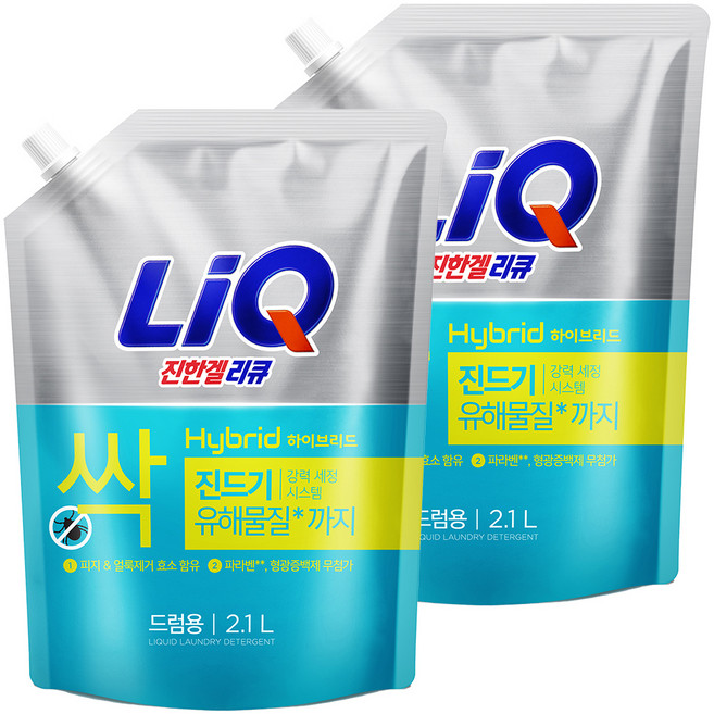 리큐 진한겔 하이브리드 드럼세탁기용 액상세제 리필, 2.1L, 2개