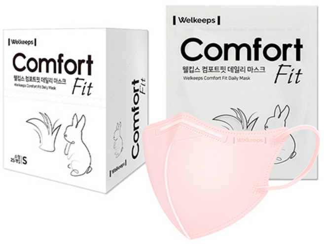 웰킵스 컴포트핏 데일리 새부리형 마스크 소형, 1개입, 25개, 핑크