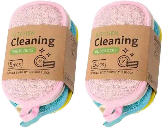 bebehome 雙面海綿菜瓜布 去污海綿, 5個裝, 2組