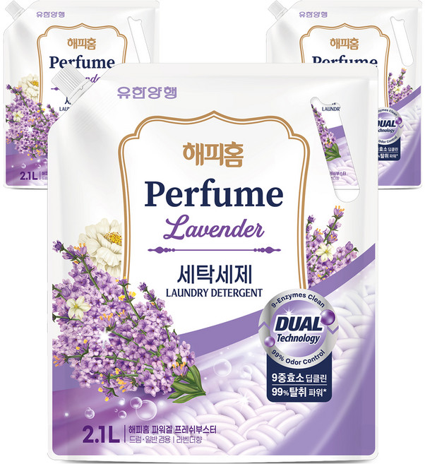 해피홈 파워겔 프레쉬부스터 라벤더향 액상세제 리필, 2.1L, 3개