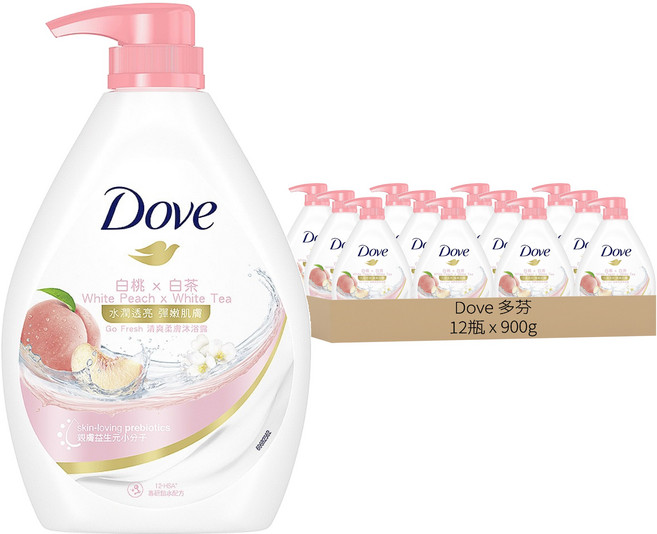 Dove 多芬 桃悅水透沐浴乳 白桃 + 白茶, 12瓶, 900g