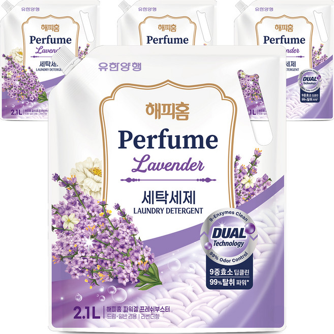 해피홈 파워겔 프레쉬부스터 라벤더향 액상세제 리필, 2.1L, 4개