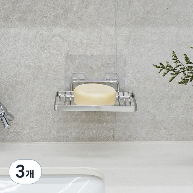 스파이더락 무타공 스마트접착 물빠짐 비누받침대, 3개