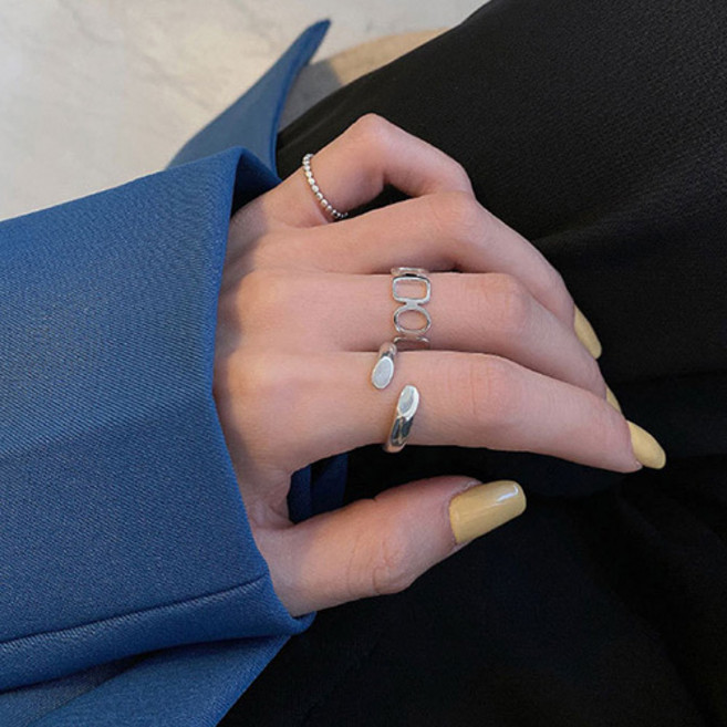 Stone Jewelry 925純銀十字架戒指3件組