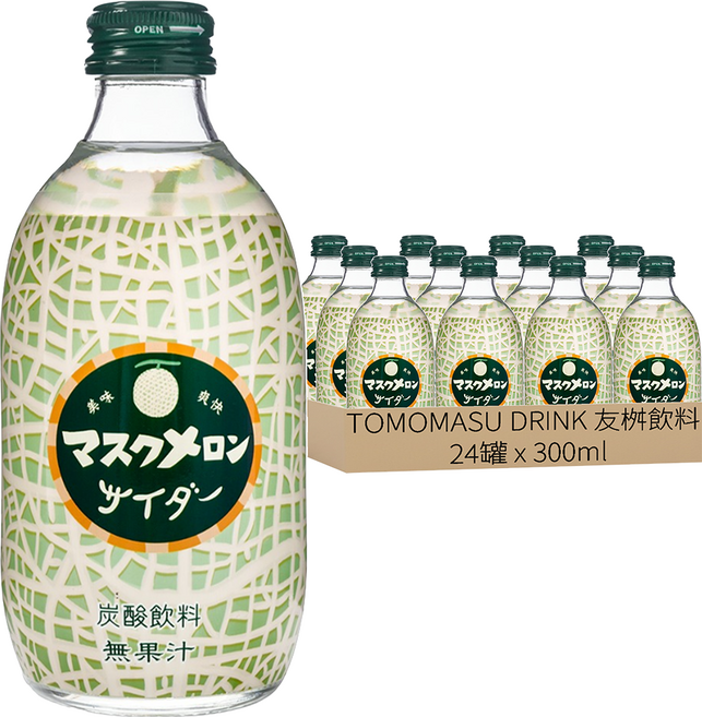 TOMOMASU DRINK 友桝飲料 哈密瓜風味蘇打, 300ml, 24罐