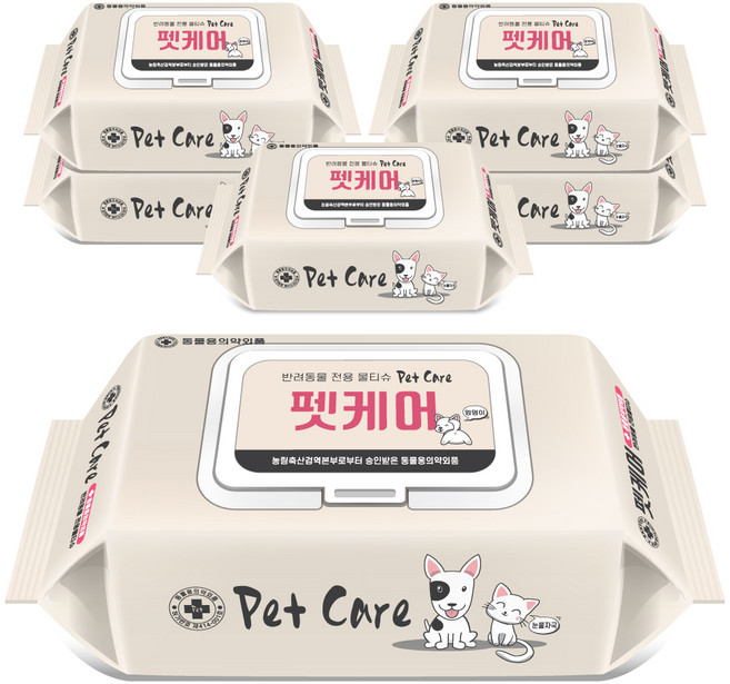 펫케어 반려동물 안심 물티슈, 60개입, 6개