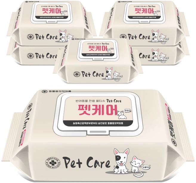 펫케어 반려동물 안심 물티슈, 60개입, 6개 - 쿠팡