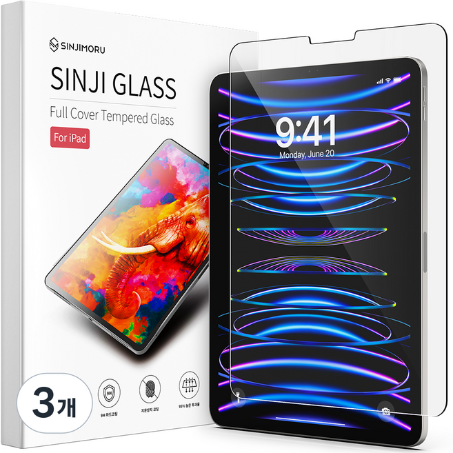 신지모루 태블릿PC 풀커버 9H 고경도 강화유리 액정보호필름, 3개