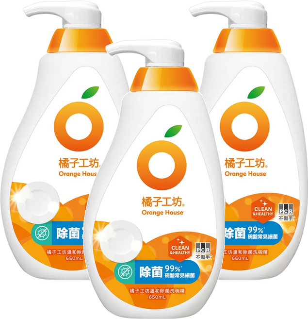 Orange House 橘子工坊 溫和除菌碗盤洗滌液, 650ml, 3瓶