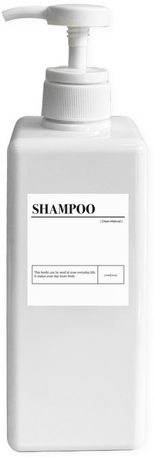 뉴앤룩 사각 디스펜서 샴푸 소분 용기 일반형 650ml + 샴푸 스티커 세트, 1세트, 화이트