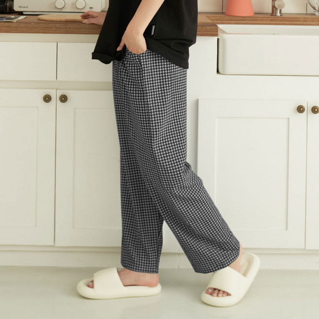 글램공감 커플용 쿨링 요루 체크 파자마 9부 바지