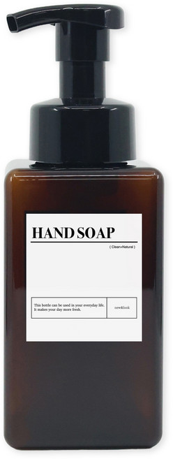뉴앤룩 사각 리필 용기 거품형 450ml + 핸드솝 스티커 세트, 1세트, 브라운