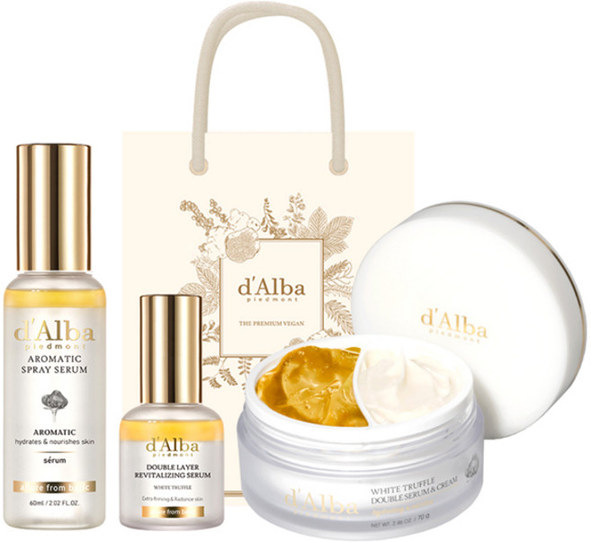 달바 화이트 트러플 퍼스트 아로마틱 스프레이 세럼 60ml + 더블 레이어 리바이탈라이징 세럼 30ml + 더블 세럼 앤 크림 70g + 기프트백 기초세트, 1세트