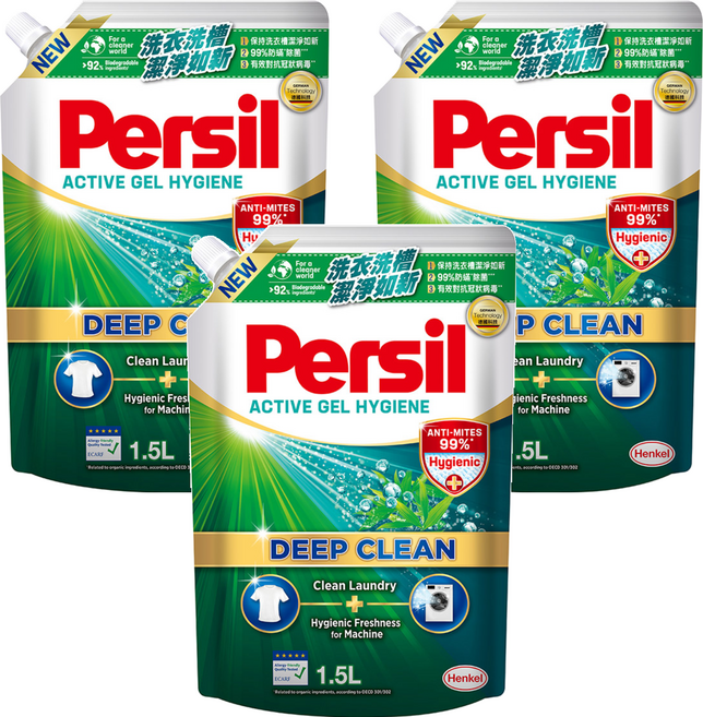 Persil 寶瀅 深層酵解洗衣凝露 補充包 除菌防蟎, 1.5L, 3包