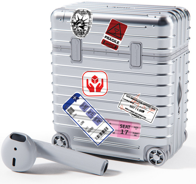 미아크 에어팟 캐리어 케이스 + 스티커 3종 세트, 에어팟1/2세대, 실버, 1개