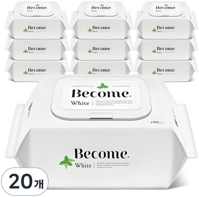 비컴 화이트 물티슈 캡형, 50g, 100매, 20개
