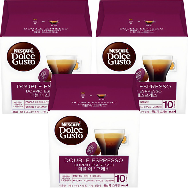 돌체구스토 더블 에스프레소 캡슐커피, 8.5g, 16개입, 3개