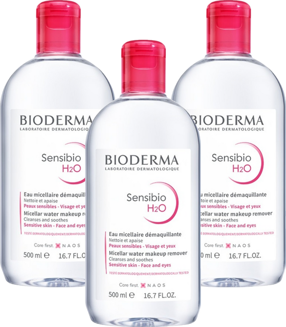 BIODERMA H2O高效潔膚液 粉瓶, 500ml, 3瓶