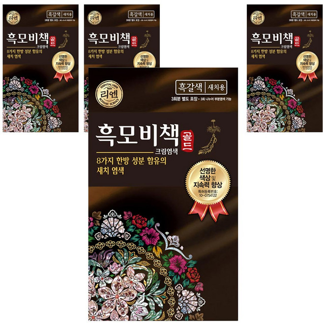 리엔 흑모비책 골드 염모제 90g, 흑갈색, 4개