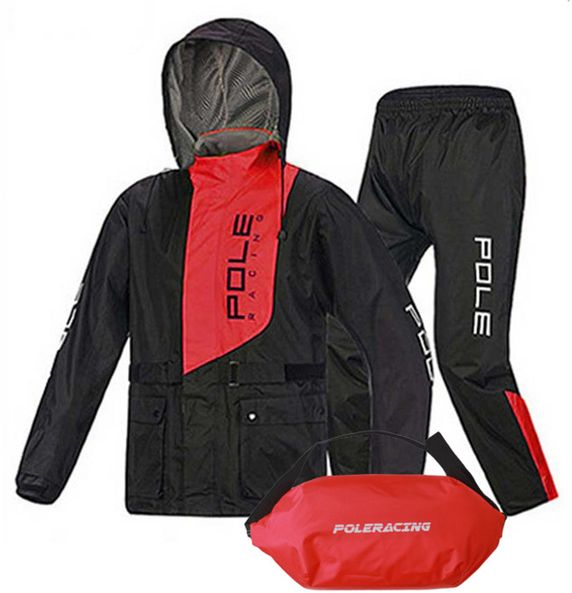 폴레이싱 오토바이 우비 상하의 세트 C타입, 레드