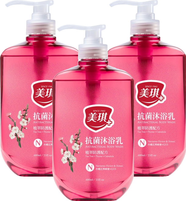 美琪 抗菌沐浴乳 杏桃花與蜂蜜 + Q10, 3瓶