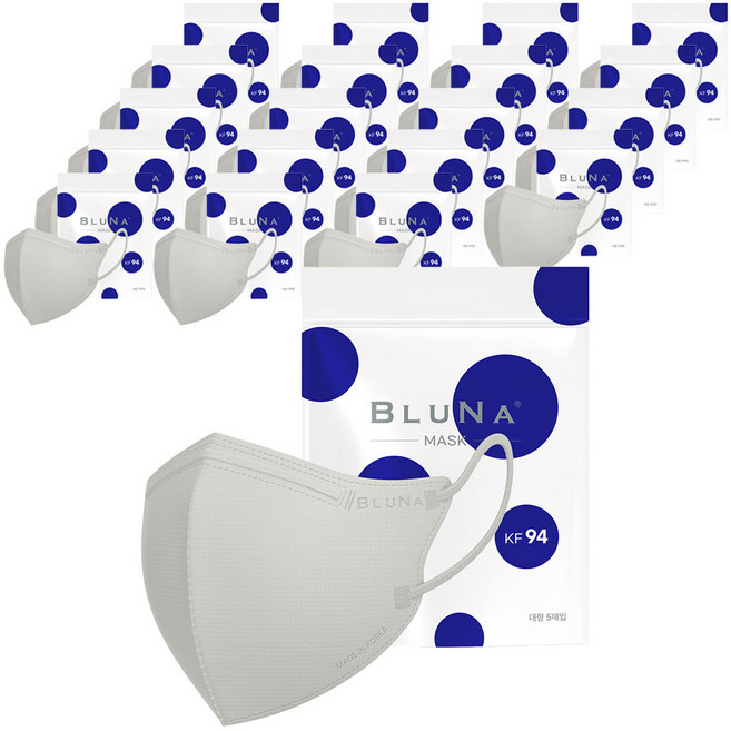 블루나 숨편한 새부리형 황사방역 마스크 대형 KF94, 5매입, 20개, 라이트그레이