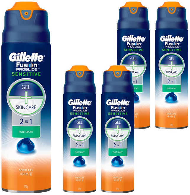 질레트 정품 퓨전 프로글라이드 센서티브 2 in 1 퓨어스포츠 쉐이빙 젤, 170g, 5개