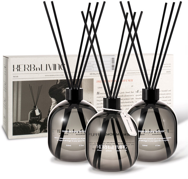 허브앤리빙 홈 디퓨저, 플라워마켓, 520ml, 3개